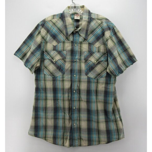 True Religion Shirt XXL Blue Western Pearl Snap Plaid Cowboy Rodeo - Picture 1 of 11